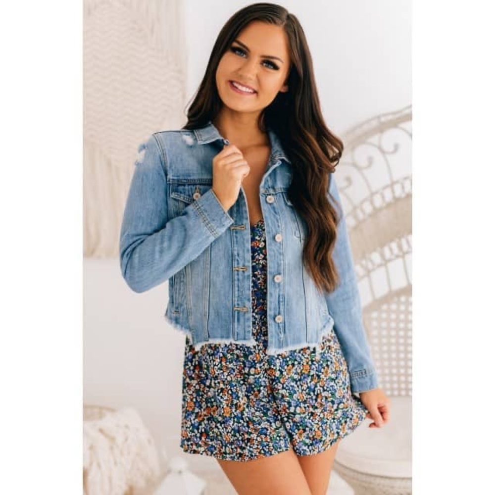 KanCan Distressed Denim Jacket